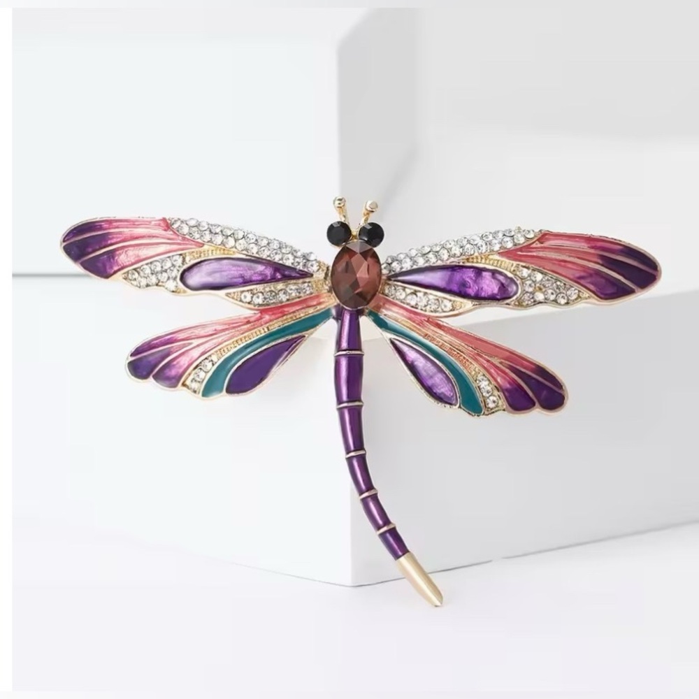Dragonfly Enamel & Rhinestone Fashion Brooch Pin Modern New NWT